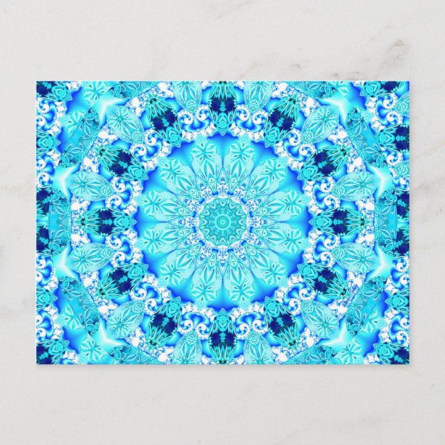 Aqua Lace, Delicate, Abstract Mandala Postcard (Front)