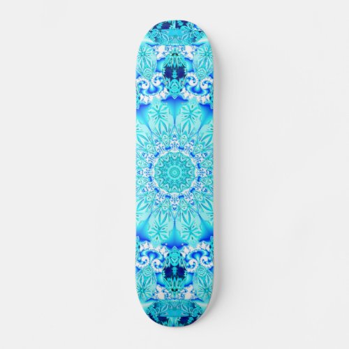 Aqua Lace, Delicate, Abstract Mandala Skateboard Deck