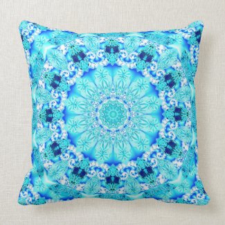 Aqua Lace, Delicate, Abstract Mandala Throw Pillow