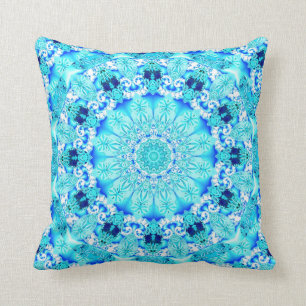 Aqua Lace, Delicate, Abstract Mandala Throw Pillow