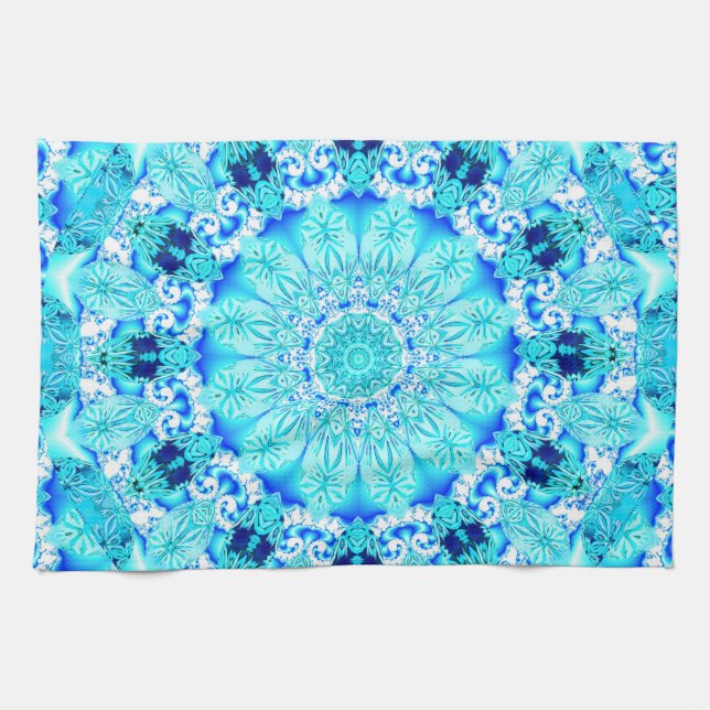 Aqua Lace, Delicate, Abstract Mandala Towel (Horizontal)