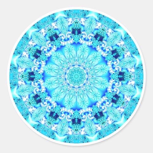Aqua Lace Mandala, Delicate, Abstract Classic Round Sticker