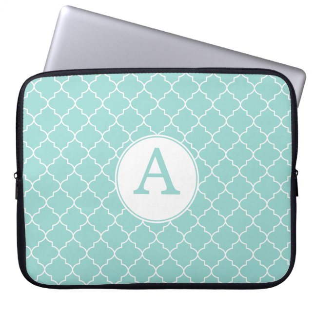 Aqua Lace Monogram Laptop Sleeve (Front)