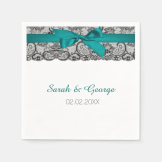 Aqua lace personalized wedding napkins