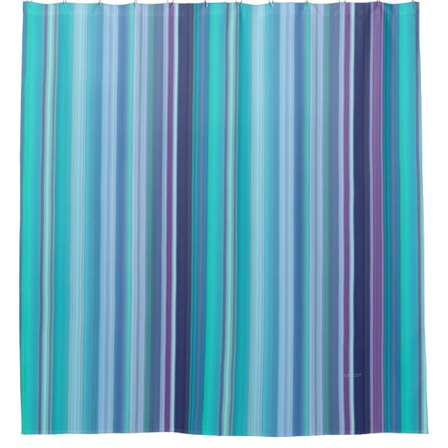 Aqua, Lavender and Blue Stripes Shower Curtain (Front)