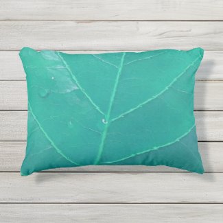 Aqua Leaf Outdoor Pillow