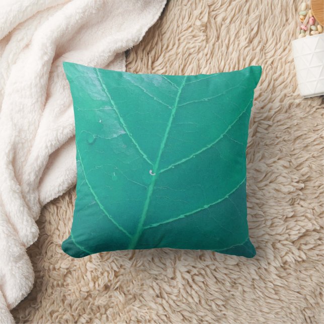 Aqua Leaf Throw Pillow (Blanket)