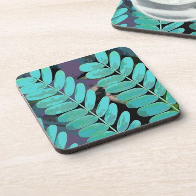 Aqua Leaves Beverage Coaster (Left Side)