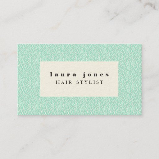 Customizable Aqua Leaves Pattern Hair Stylist Template Business Cards