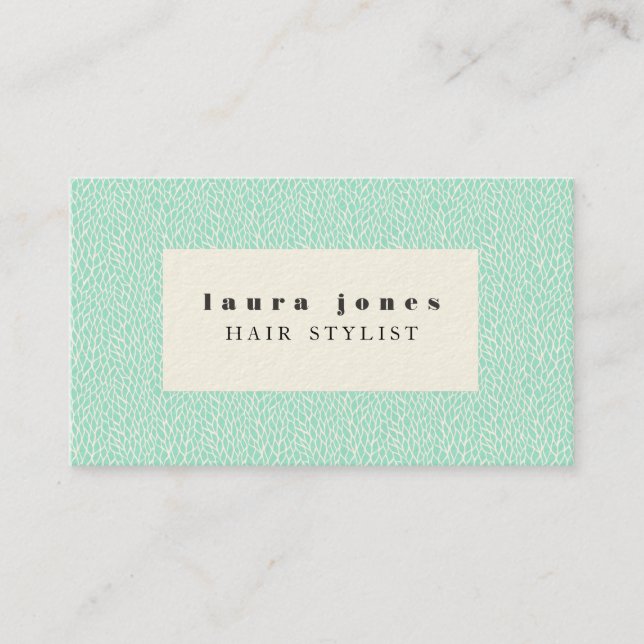 Aqua Leaves Pattern Hair Stylist Template Business Card (Front)