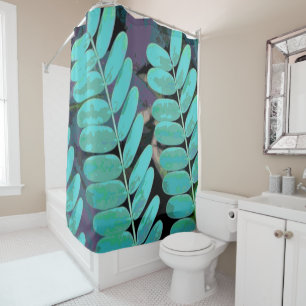 Aqua Leaves Shower Curtain