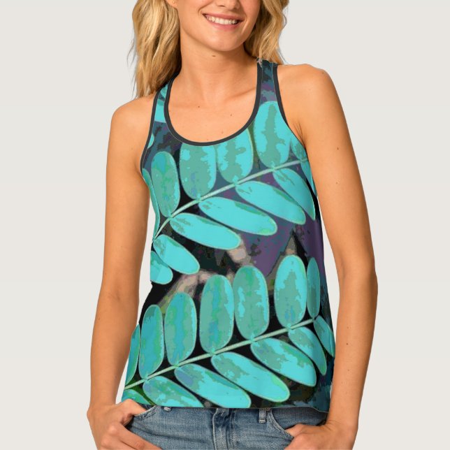 Aqua Leaves Tank Top (Front)