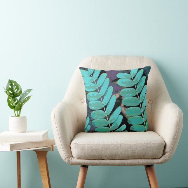 Aqua Leaves Throw Pillow (Chair)