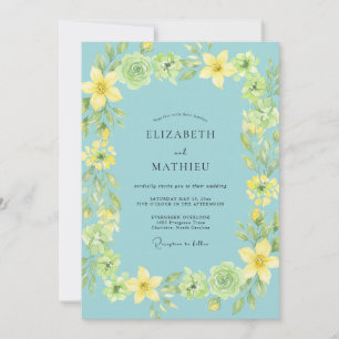 Aqua Lemon Wreath Wedding Invitation