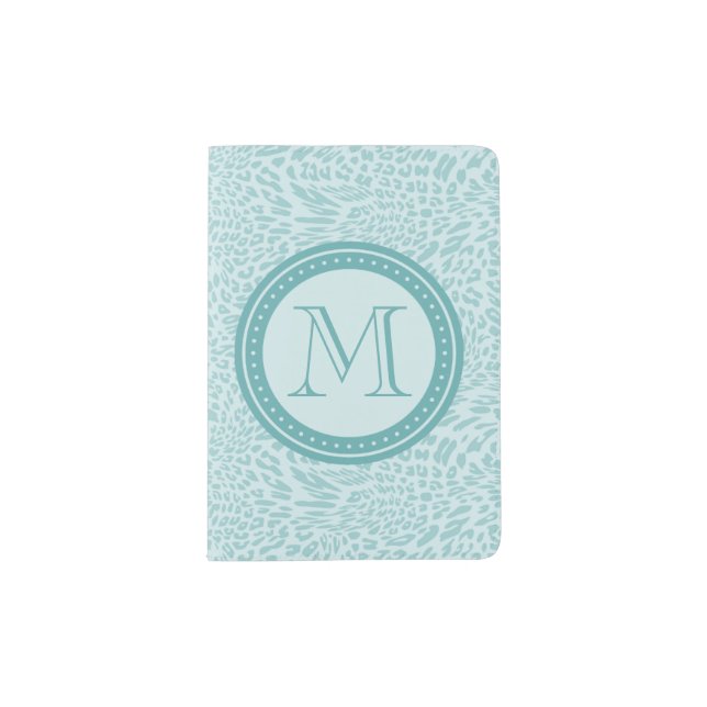 Aqua Leopard-Print Monogrammed Passport Holder (Front)