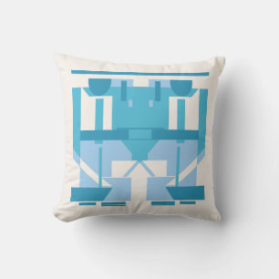Aqua Light Blue Turquoise White Abstract Mosaic Throw Pillow