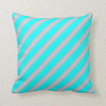 [ Thumbnail: Aqua & Light Pink Colored Lined Pattern Pillow ]