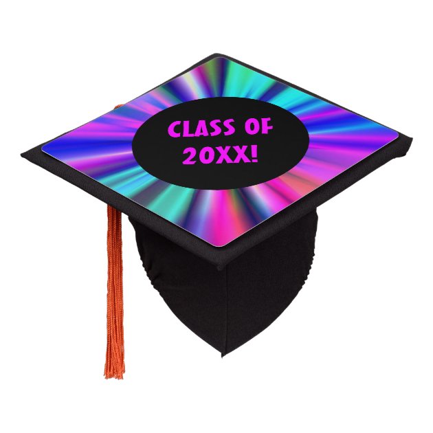 Aqua Light Show Fractal Art Class Of 20XX Graduation Cap Topper