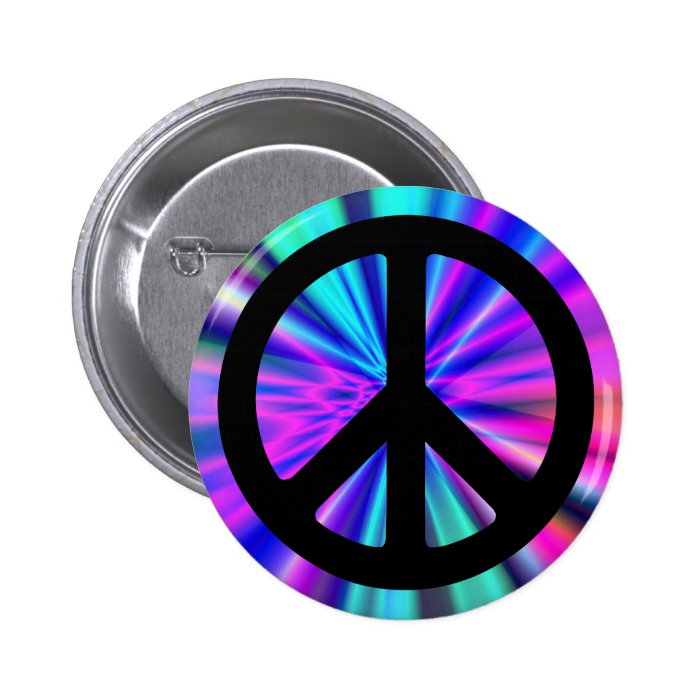 Aqua Light Show with Peace Sign Pinback Button