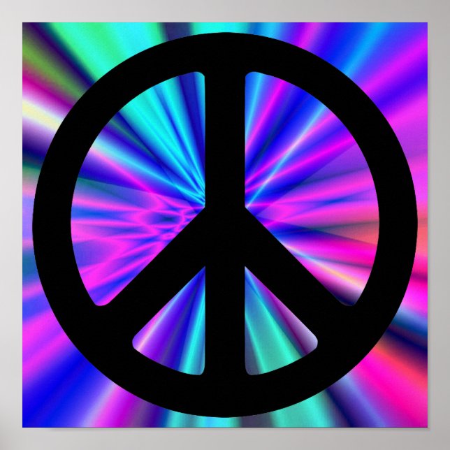 Aqua Light Show with Peace Symbol Poster (Front)