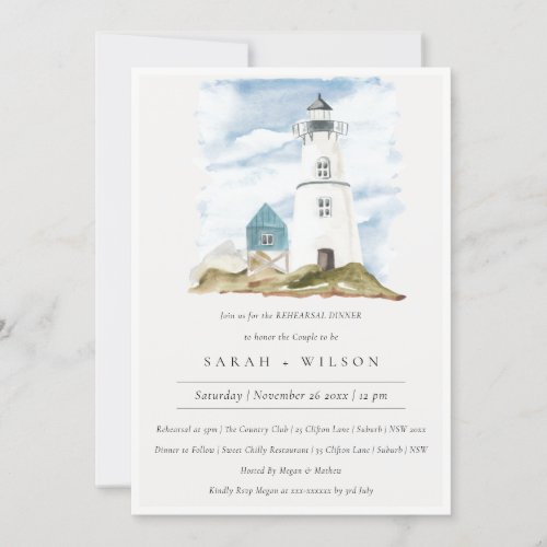 Aqua Lighthouse Mountain Rehearsal Dinner Invite