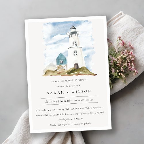 Aqua Lighthouse Mountain Rehearsal Dinner Invite