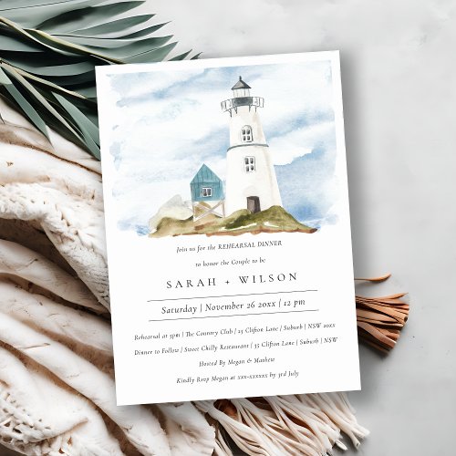 Aqua Lighthouse Mountain Rehearsal Dinner Invite