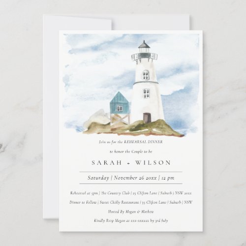 Aqua Lighthouse Mountain Rehearsal Dinner Invite