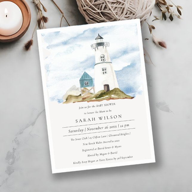 Aqua Lighthouse Mountains Baby Shower Invite (Creator Uploaded)