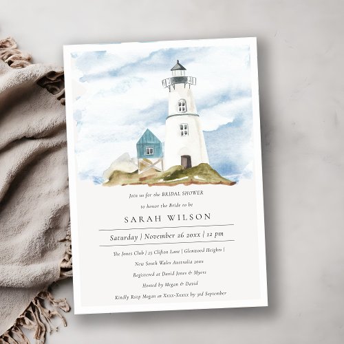 Aqua Lighthouse Mountains Bridal Shower Invite