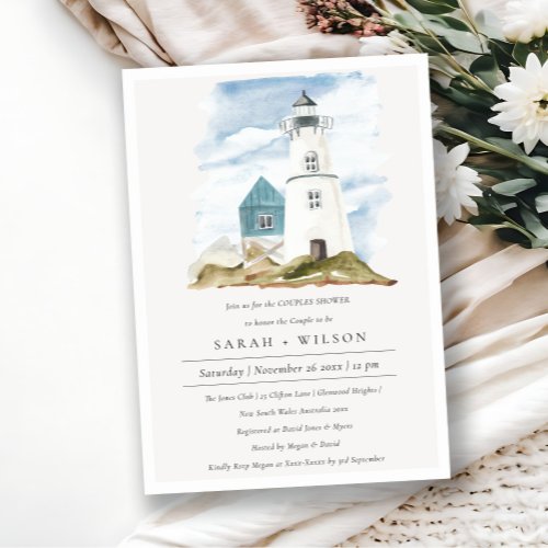 Aqua Lighthouse Mountains Couples Shower Invite