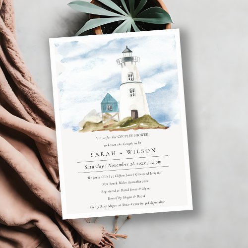 Aqua Lighthouse Mountains Couples Shower Invite