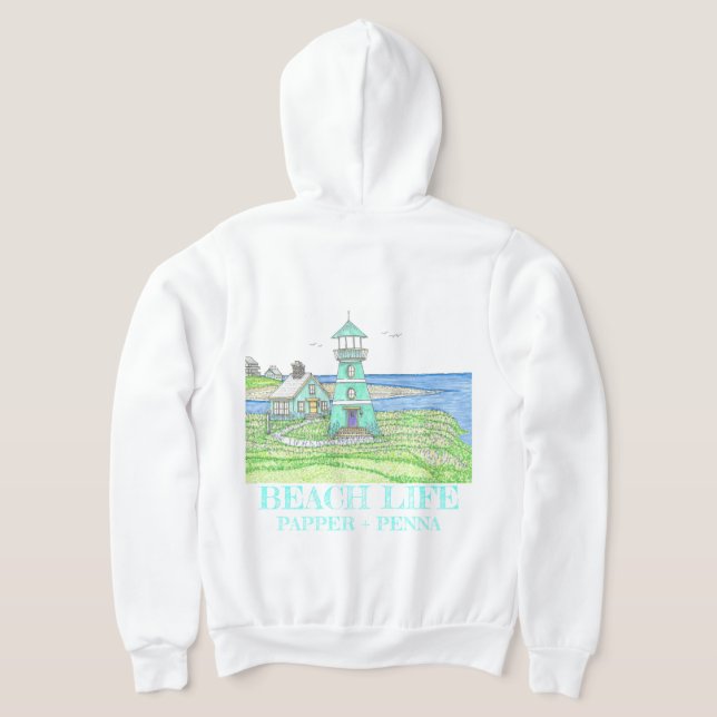 Aqua Lighthouse Zippered Hoodie (Laydown Back)