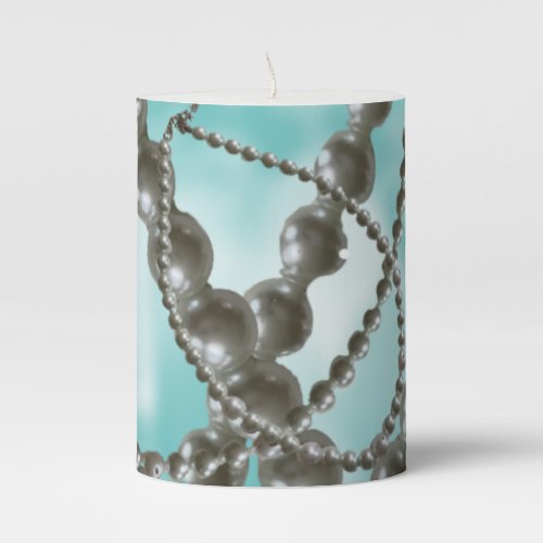 Aqua Lights With Pearls Pillar Candle