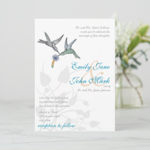 Aqua Lilac Coral Hummingbirds Wedding Invitation