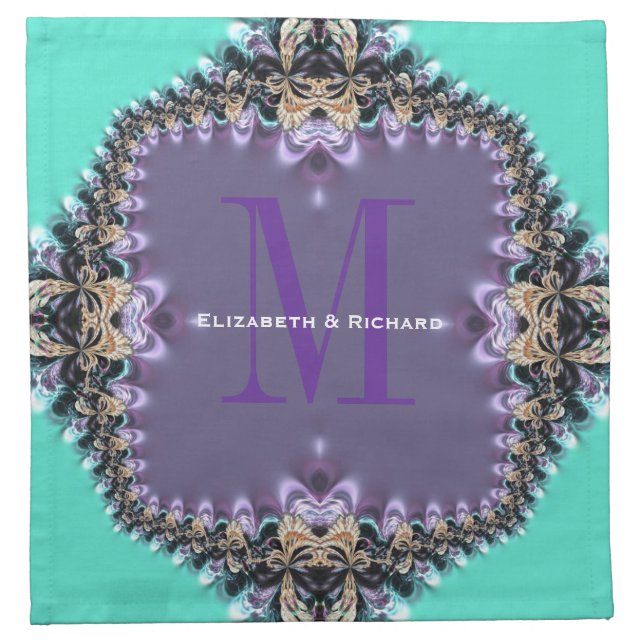 Aqua Lilac Monogram Wedding Custom Napkin (Front)
