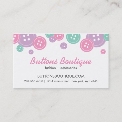 Aqua Lilac &amp; Pink Cute Buttons Border Business Card Template