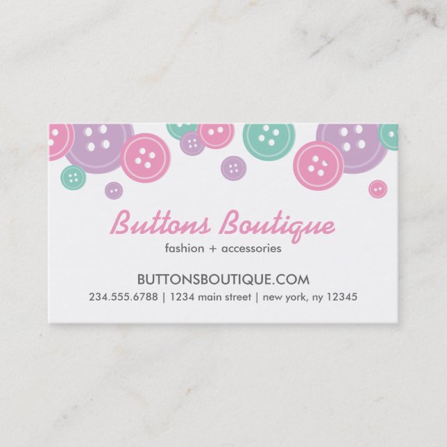 Aqua Lilac & Pink Cute Buttons Border Business Card (Front)