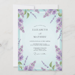 Aqua Lilac Wisteria Wedding Invitation