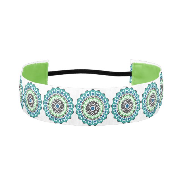 Aqua Lime Green Mandala Pattern Pretty Boho Athletic Headband (Front)