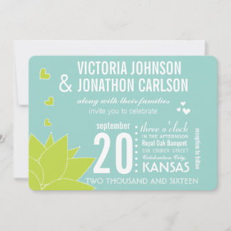 Aqua Lime Succulent ModernTypography Wedding Invitation