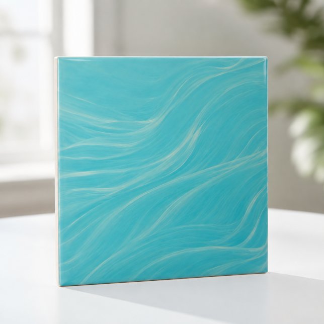 Aqua Line Waves Modern Minimalist Abstract Ceramic Tile (Creator Uploaded)