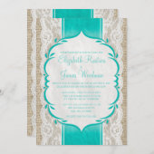Aqua Linen Burlap & Lace Wedding Invitations (Front/Back)