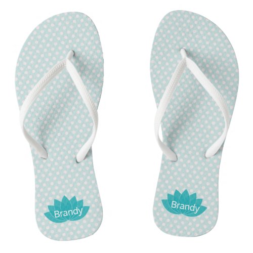 Aqua Lotus Polka Dot  Flip Flops