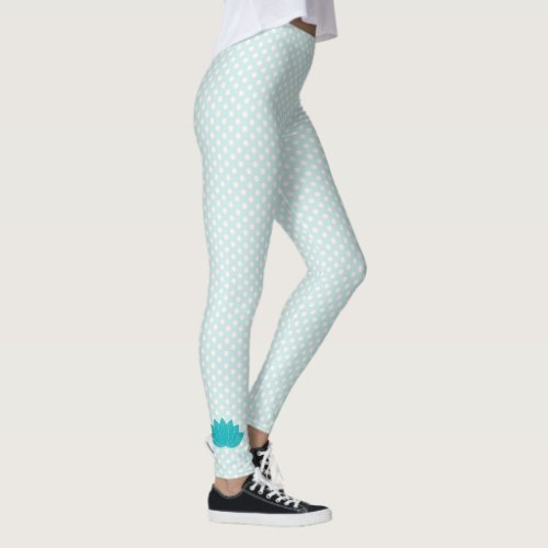 Aqua Lotus Polka Dot Yoga Leggings