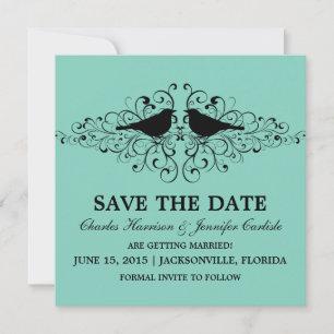 Aqua Love Bird Swirls Save the Date Invite