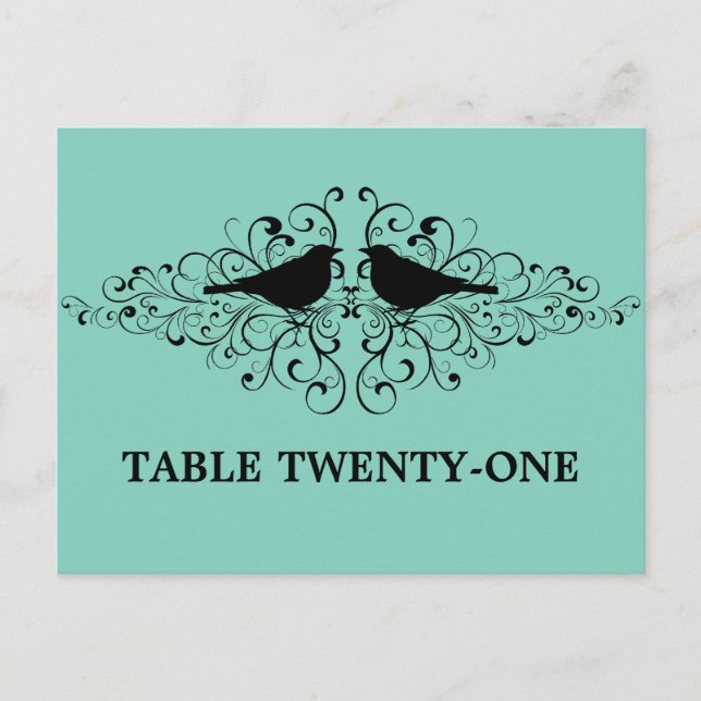 Aqua Love Bird Swirls Table Number Postcard (Front)