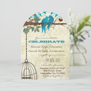 Aqua Love Birds Sitting In a Tree Wedding Invite