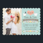 Aqua Love Birds Wedding Save the Date Card<br><div class="desc">Add the numerical date of your wedding on the heart of this sweet love birds theme wedding save the date card with two white doves one donned in a gray groom's top hat and another wears a floral bridal veil on an aqua teal turquoise background. The brown banner says For...</div>