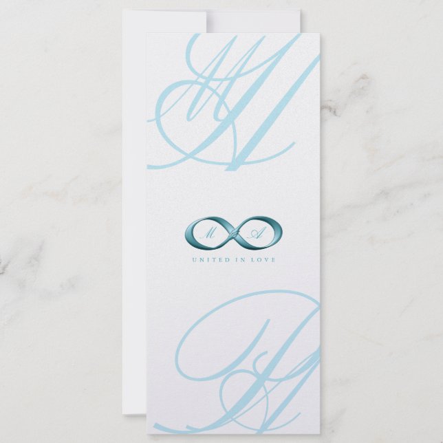 Aqua Love Infinity Hand Clasp Logo Wedding Invite (Front)